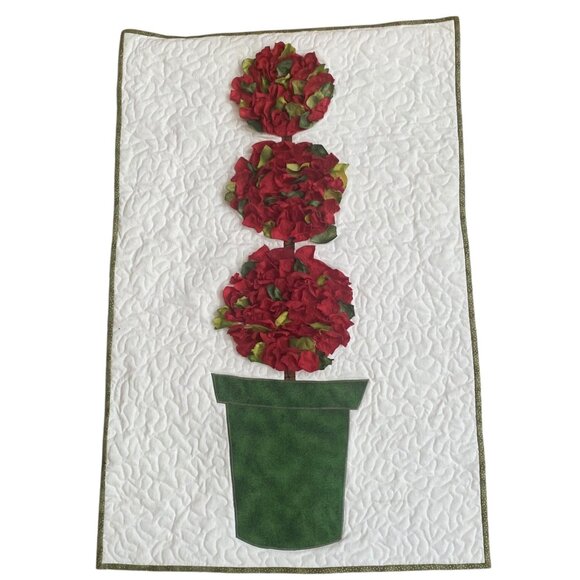 Christmas Quilted Wall Hanging 3D Red Flower Topiary Green Pot Robin Rothstein - Picture 1 of 5